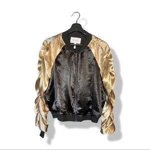 NWT BCBG Black and Gold satin bomber jacket - size M